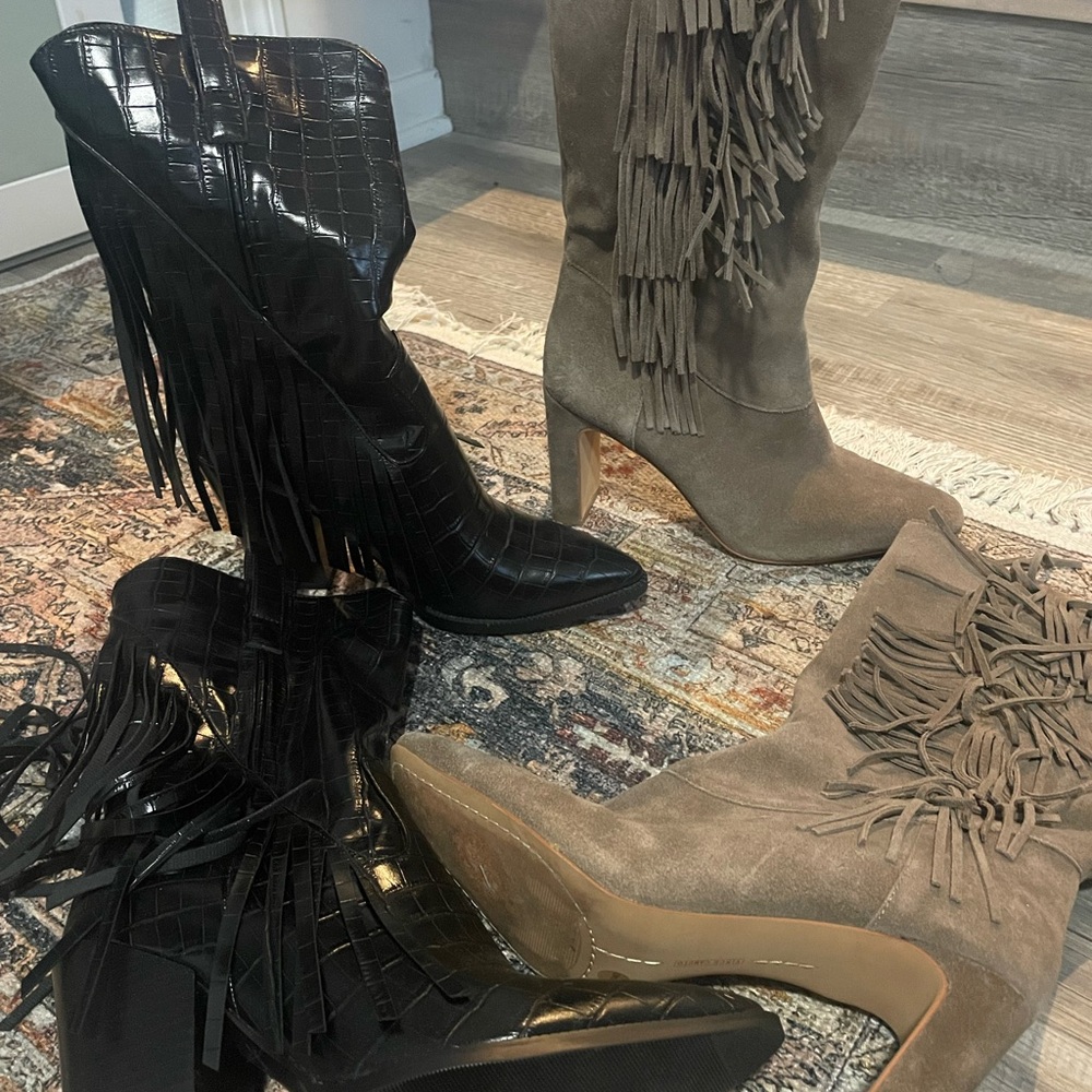 Bundle deal! Fringe Suede and Croc-Embossed Leather Boots